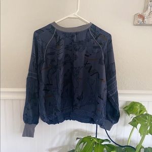 Blue Printed Long Sleeve Cinch Top